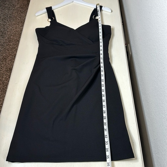 Guess Gathered Waist Surplice Neckline Stretch Little Black Dress Size 10 - Picture 16 of 16